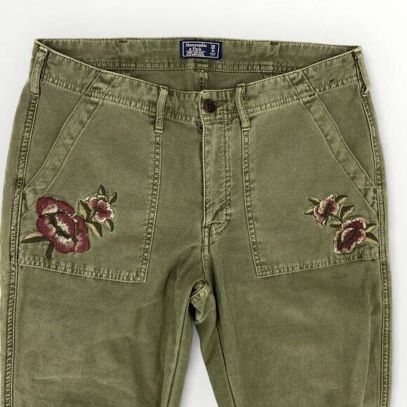 Abercrombie & Fitch Pants Womens 28‎ 6 Chino Green Floral Boyfriend Casual 28x27 - Picture 2 of 11